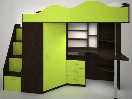 Кровать-чердак Пионер 1, Белое дерево/голубой 